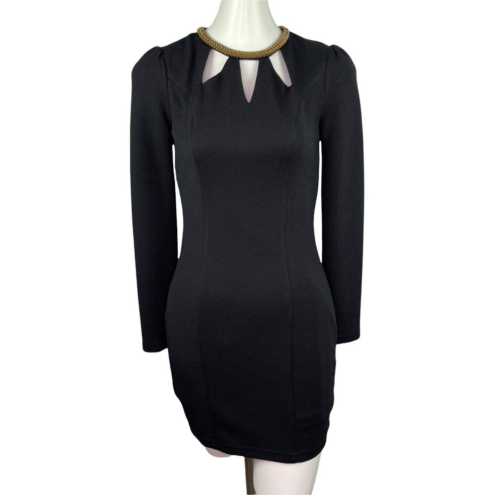 Cals Black Embellished Neckline Knee Length Dress Women's Sz M